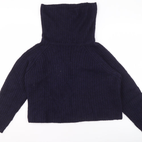 Zara Knit Women’s Navy Blue Roll Neck Wool Jumper Size L