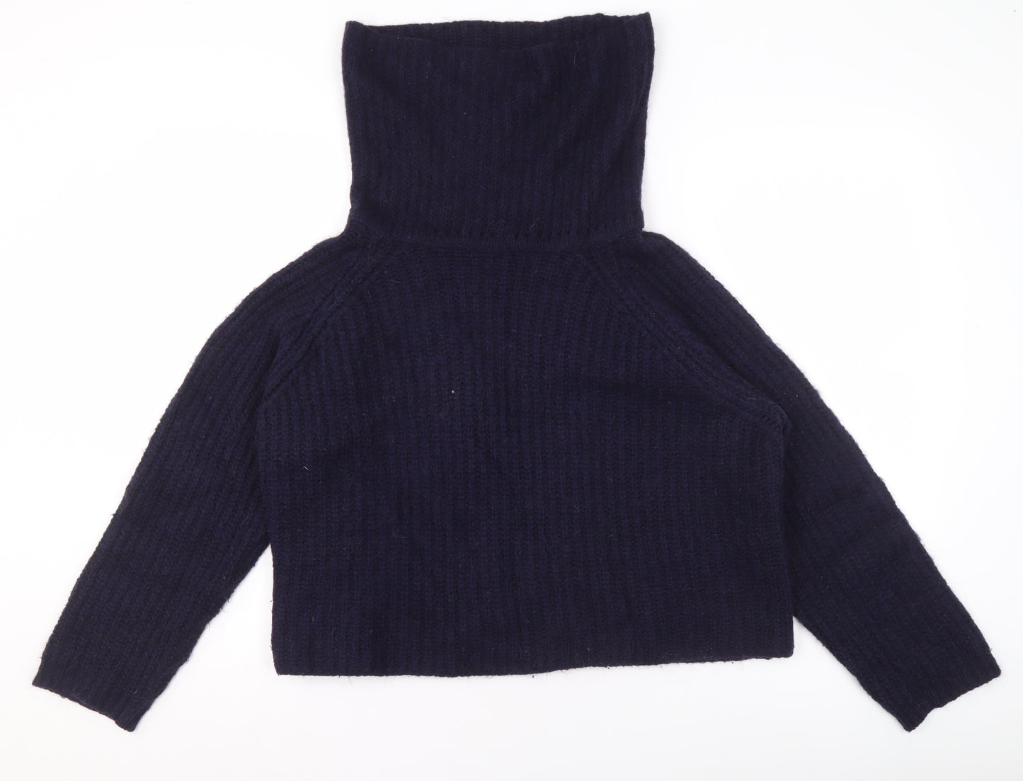 Zara Knit Women’s Navy Blue Roll Neck Wool Jumper Size L