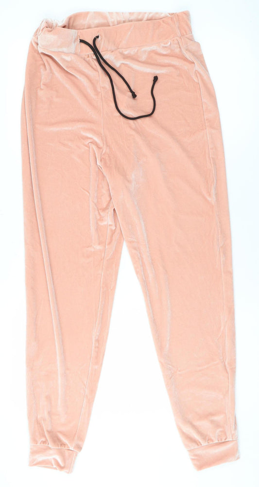 Boohoo Womens Pink Velvet Jogger Trousers Size 12