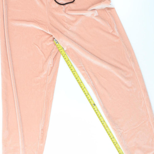Boohoo Womens Pink Velvet Jogger Trousers Size 12