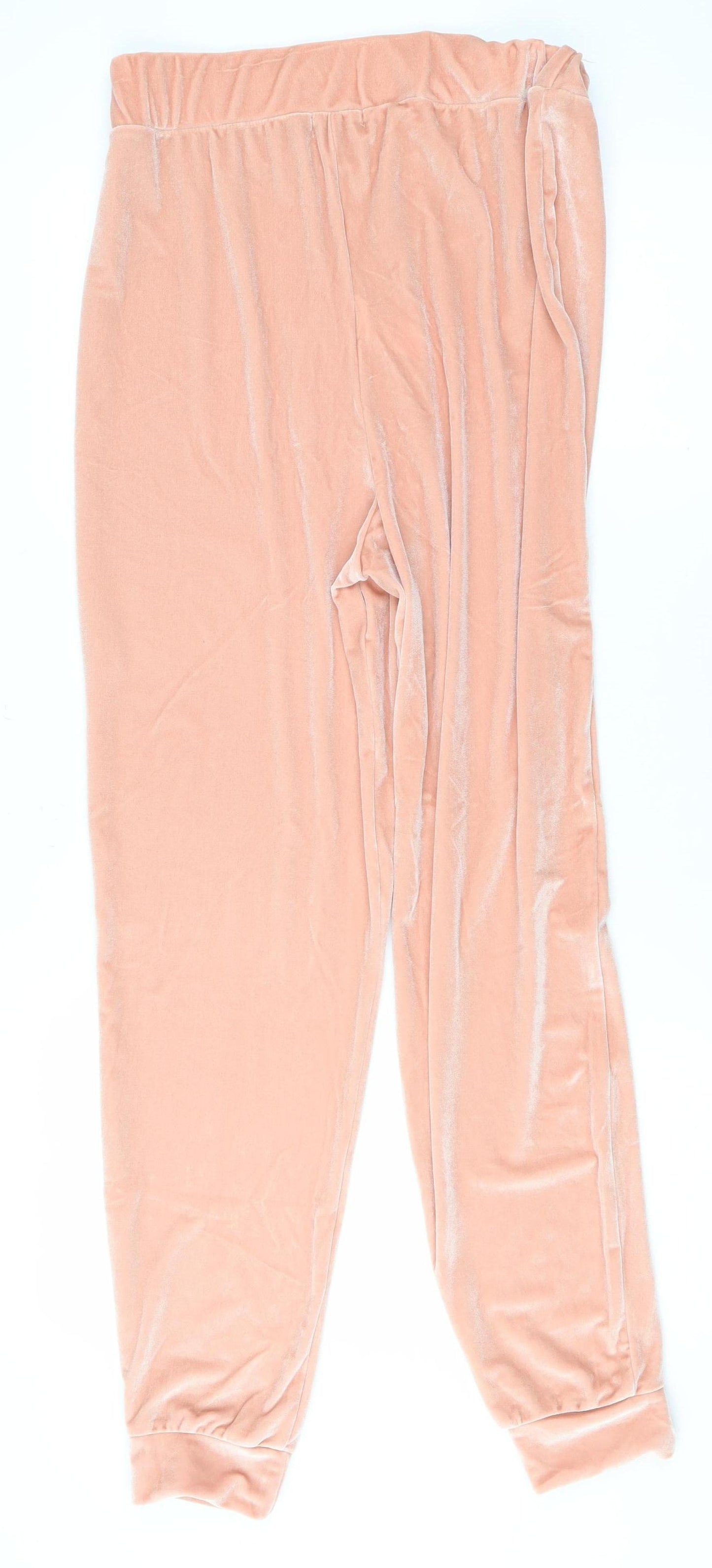 Boohoo Womens Pink Velvet Jogger Trousers Size 12