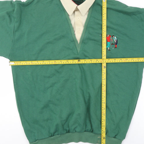 Hemingway Men’s Green Cotton Blend Golf Embroidered Collared Sweatshirt L