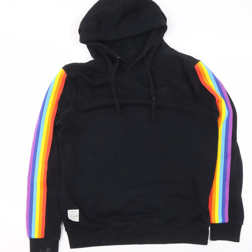 Varsity Team Players Black Rainbow Stripe Hoodie Women M Cotton Blend