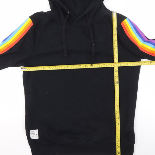 Varsity Team Players Black Rainbow Stripe Hoodie Women M Cotton Blend