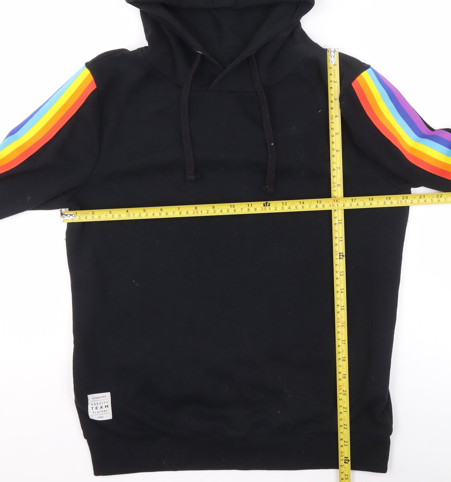 Varsity Team Players Black Rainbow Stripe Hoodie Women M Cotton Blend
