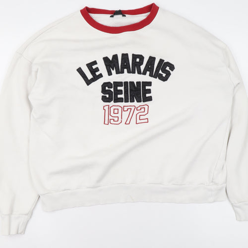 River Island Women White Red Crew Neck Pullover Sweatshirt Size M