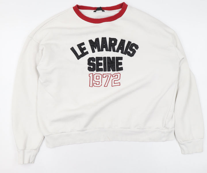 River Island Women White Red Crew Neck Pullover Sweatshirt Size M