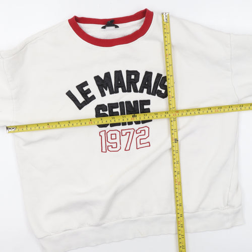 River Island Women White Red Crew Neck Pullover Sweatshirt Size M