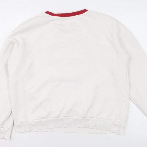 River Island Women White Red Crew Neck Pullover Sweatshirt Size M