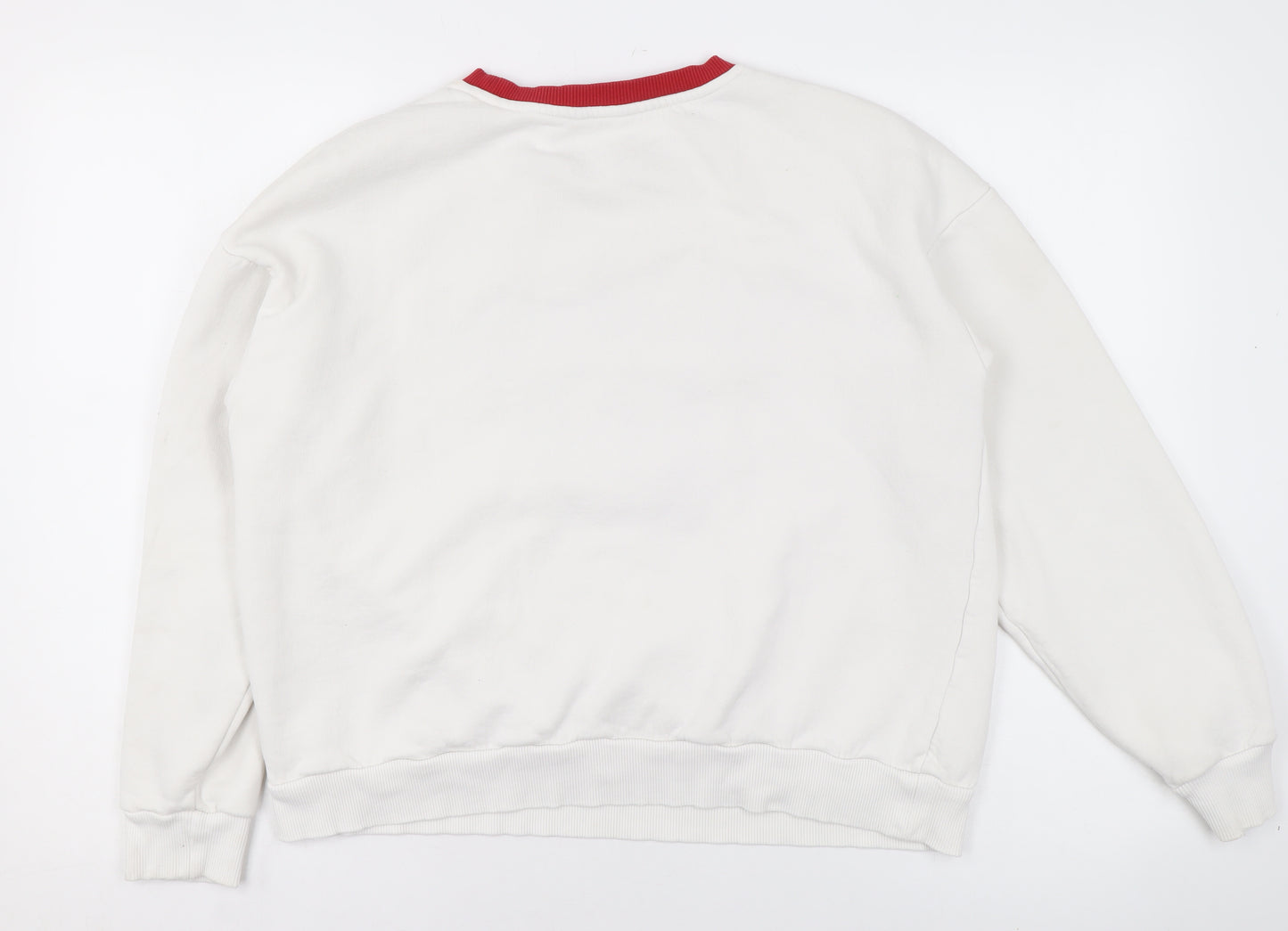 River Island Women White Red Crew Neck Pullover Sweatshirt Size M