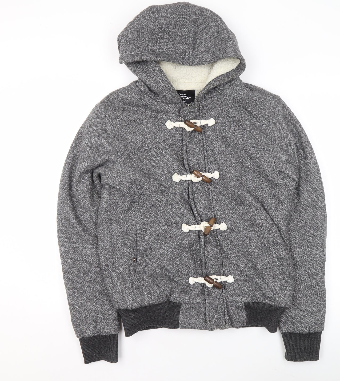 Cedar Wood State Men's Grey Hooded Toggle Hoodie Size M