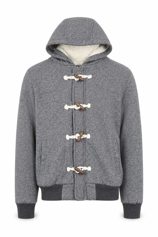 Front view of Cedarwood State Men's Grey Hooded Toggle Hoodie, size M