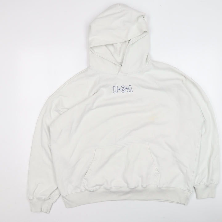 Hollister Women White USA Graphic Pullover Hoodie Size L Cotton Blend