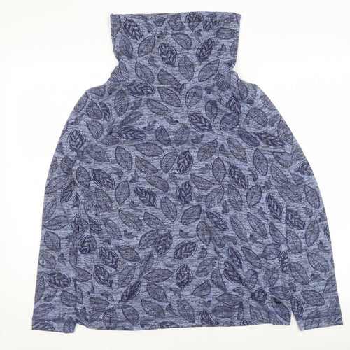 Country Rose Women's Blue Roll Neck Leaf Print Long Sleeve Top Size S