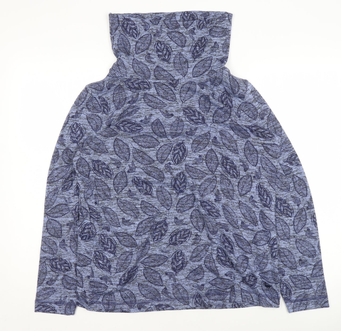 Country Rose Women's Blue Roll Neck Leaf Print Long Sleeve Top Size S