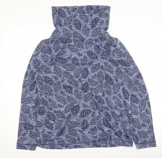 Country Rose Women's Blue Roll Neck Leaf Print Long Sleeve Top Size S