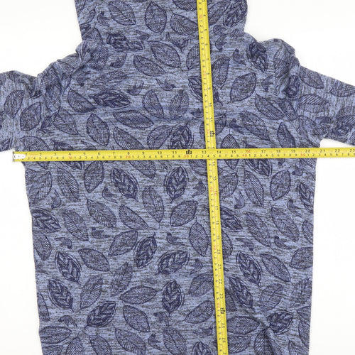Country Rose Women's Blue Roll Neck Leaf Print Long Sleeve Top Size S