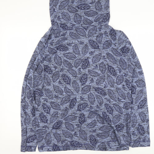 Country Rose Women's Blue Roll Neck Leaf Print Long Sleeve Top Size S