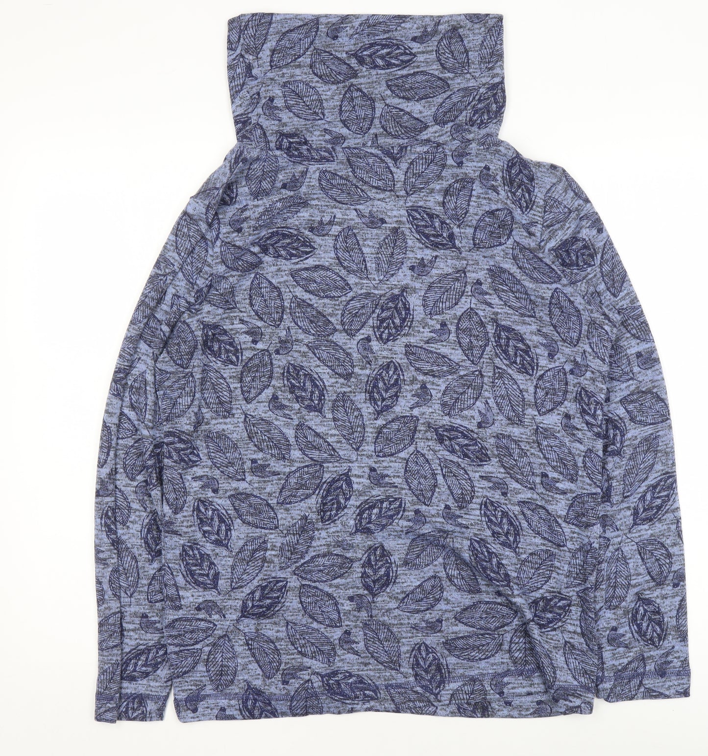 Country Rose Women's Blue Roll Neck Leaf Print Long Sleeve Top Size S