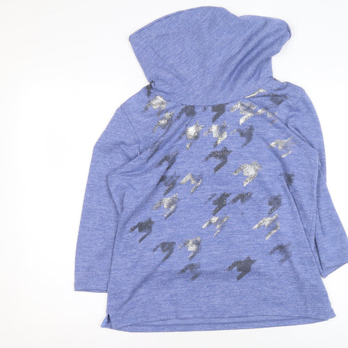 Tigi Womens Blue Glitter Print Hooded Pullover Sweatshirt Size 14/16