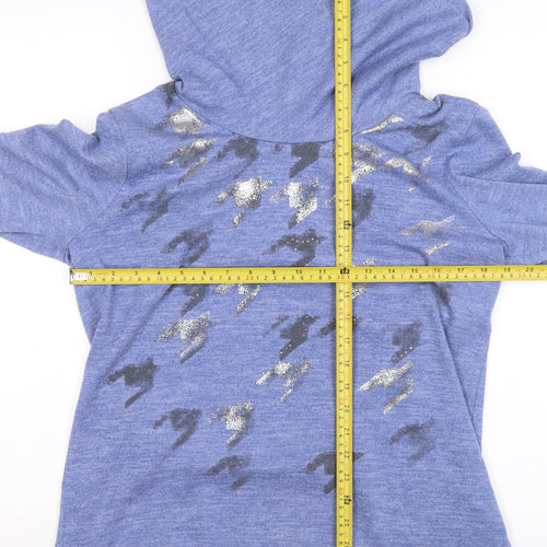 Tigi Womens Blue Glitter Print Hooded Pullover Sweatshirt Size 14/16