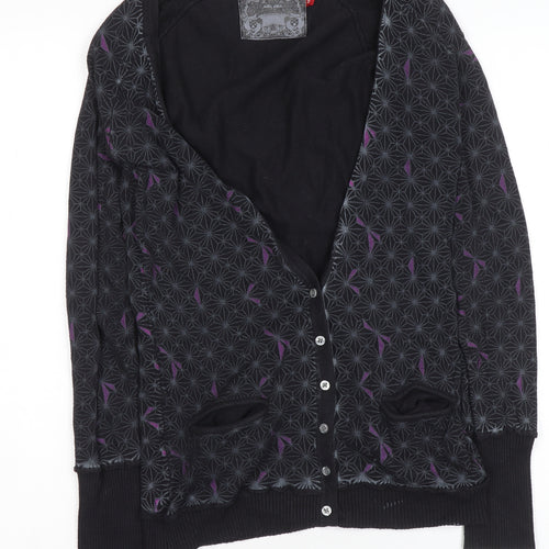 ONLY Women's Black Geometric Cardigan M V-Neck Button Front Knitwear