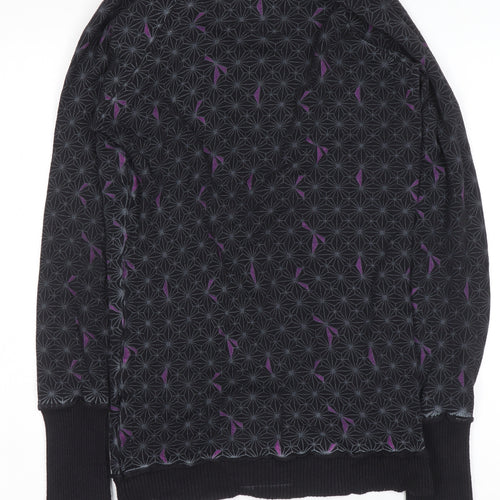 ONLY Women's Black Geometric Cardigan M V-Neck Button Front Knitwear