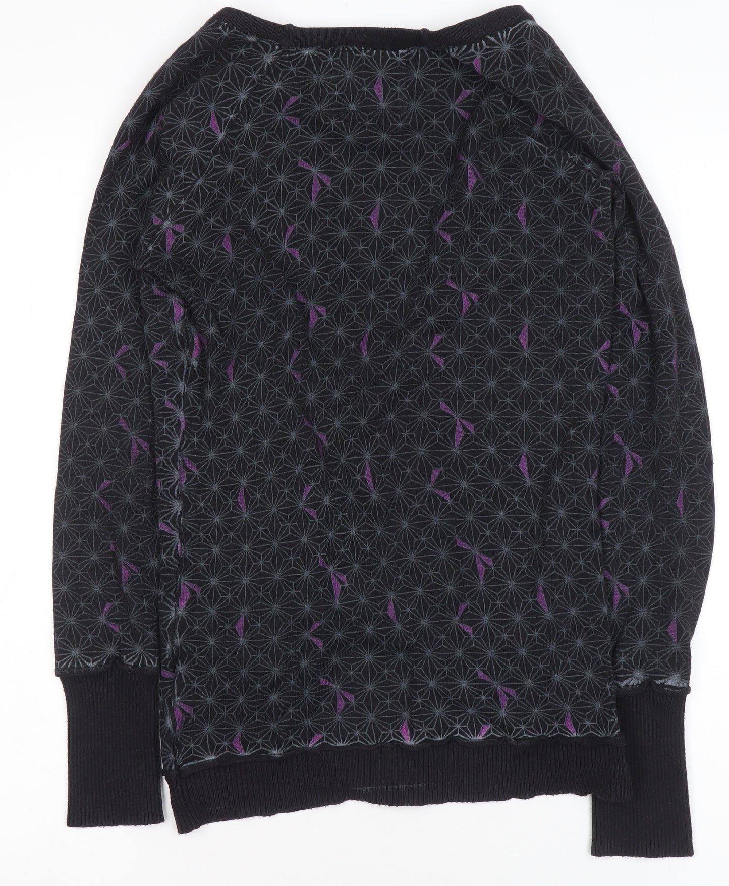 ONLY Women's Black Geometric Cardigan M V-Neck Button Front Knitwear