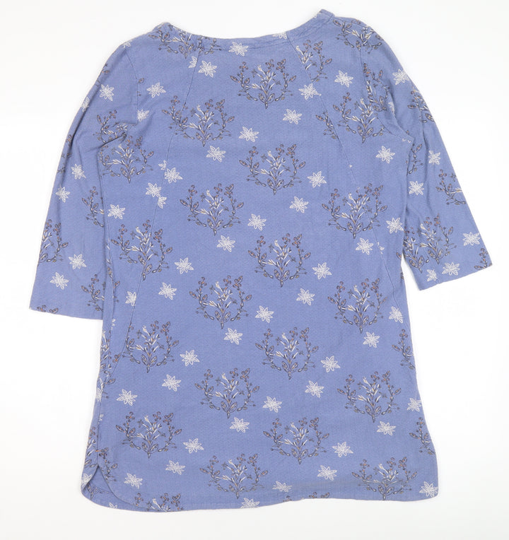White Stuff Women Blue Floral Tunic Top UK 10 Cotton 3/4 Sleeve