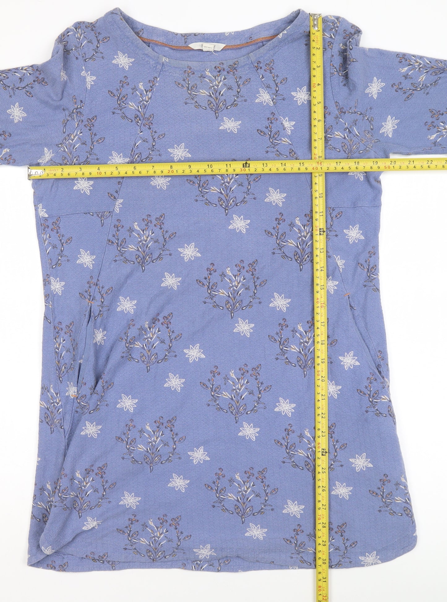 White Stuff Women Blue Floral Tunic Top UK 10 Cotton 3/4 Sleeve