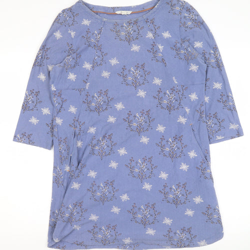 White Stuff Women Blue Floral Tunic Top UK 10 Cotton 3/4 Sleeve