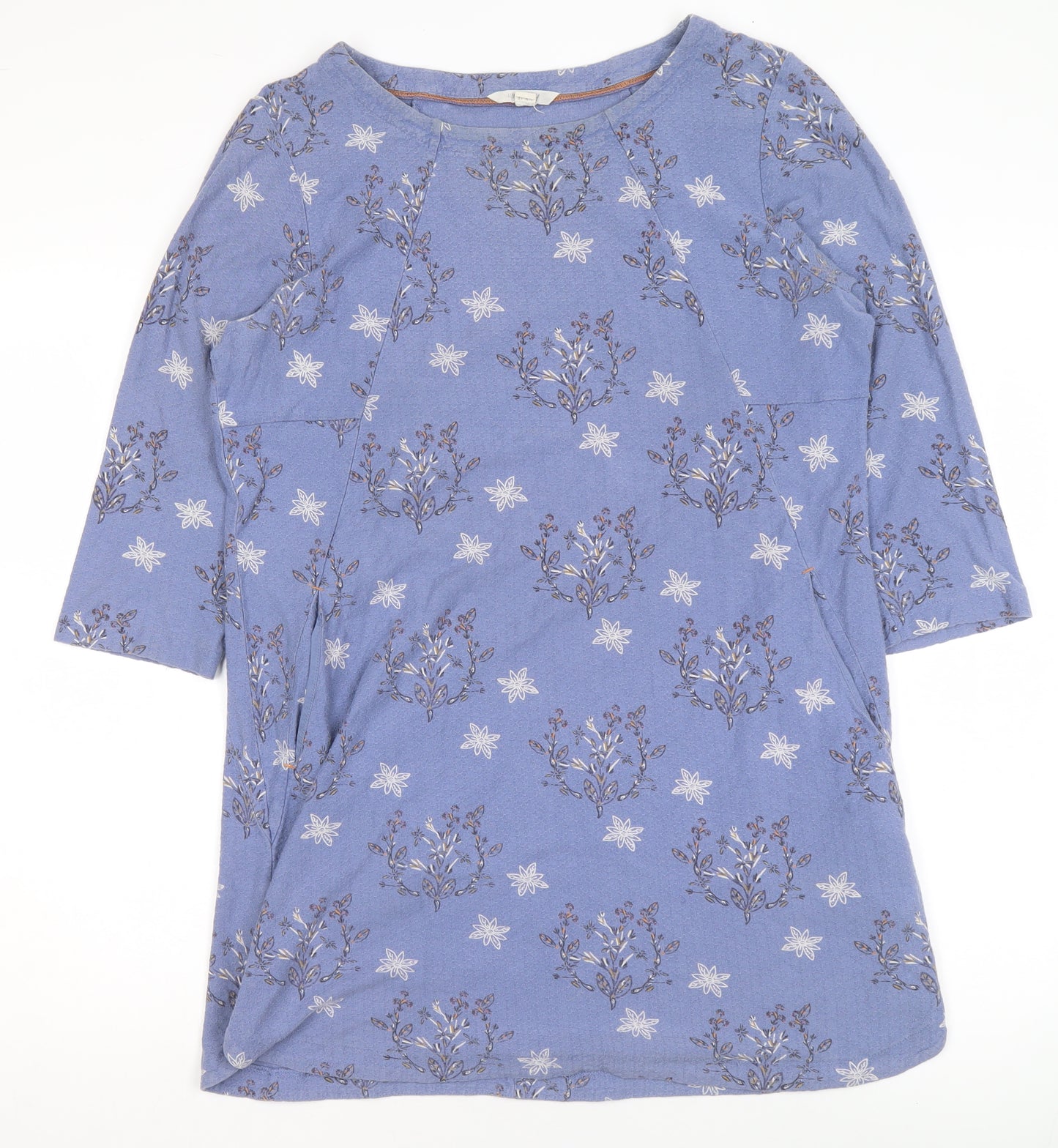 White Stuff Women Blue Floral Tunic Top UK 10 Cotton 3/4 Sleeve