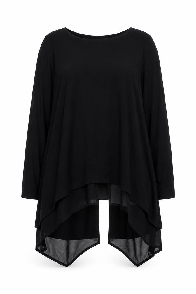 Front view of Label Lab Women Black Long Sleeve Asymmetrical Tunic Top, size 12