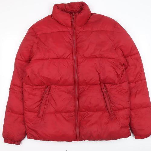 Skøvde Women's Red Puffer Jacket L Winter Quilted Zip Coat
