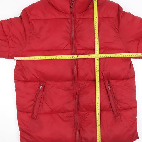 Skøvde Women's Red Puffer Jacket L Winter Quilted Zip Coat