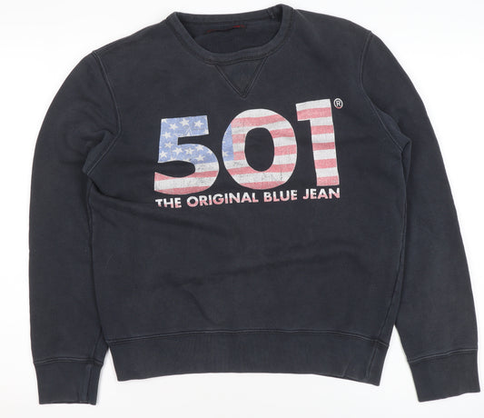 Levi Strauss Women Black Cotton 501 Crew Neck Pullover Sweatshirt M