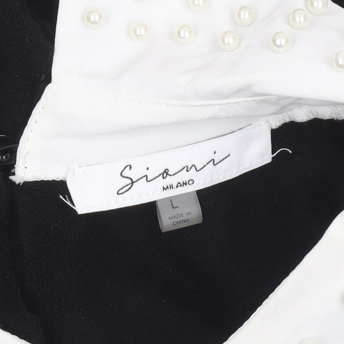 Siorvi Milano Women's Black Collared Beaded Sleeve Pullover Jumper Size L