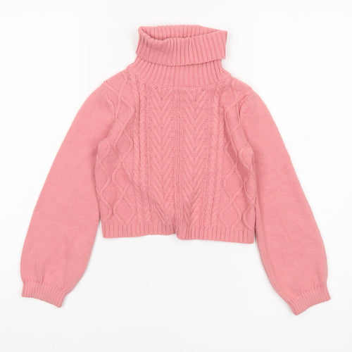 Tahari Girls Pink Roll Neck Cable Knit Pullover Jumper 5-6 Years Cotton Blend