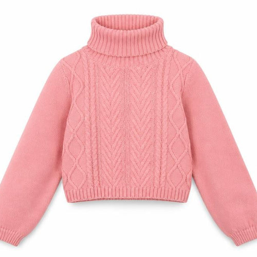 Tahari Girls Pink Roll Neck Cable Knit Pullover Jumper 5-6 Years Cotton Blend