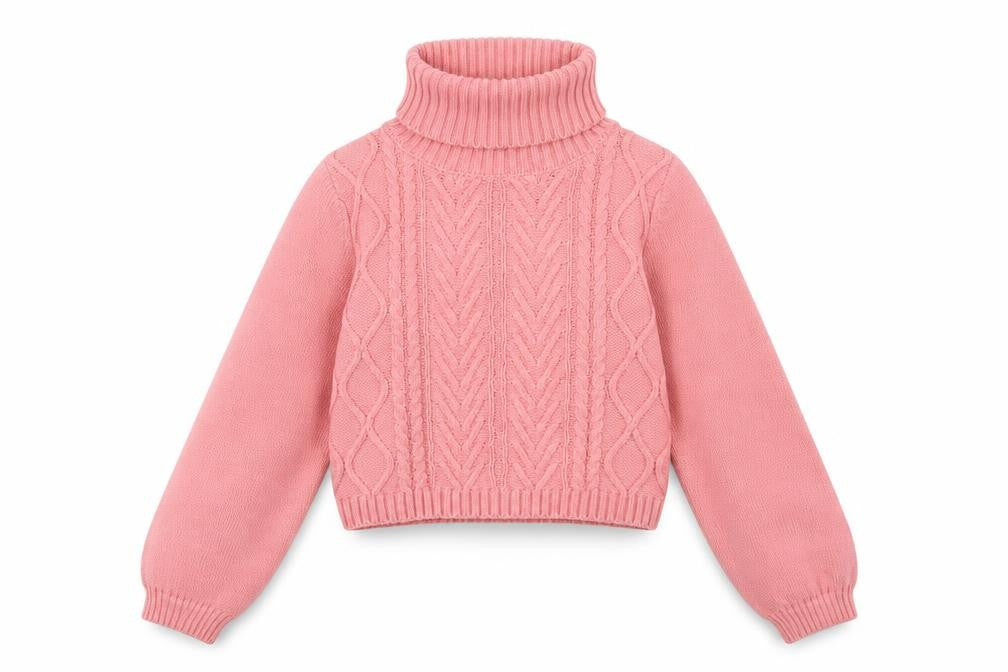 Tahari Girls Pink Roll Neck Cable Knit Pullover Jumper 5-6 Years Cotton Blend