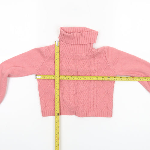 Tahari Girls Pink Roll Neck Cable Knit Pullover Jumper 5-6 Years Cotton Blend