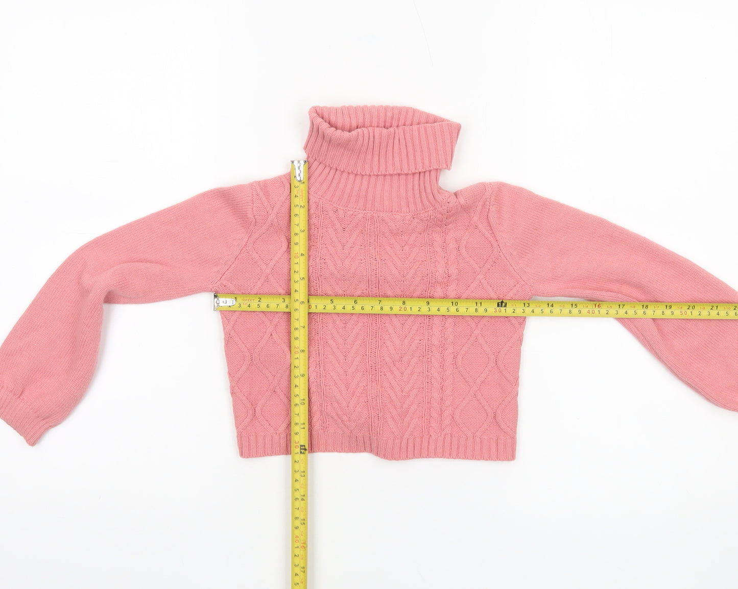 Tahari Girls Pink Roll Neck Cable Knit Pullover Jumper 5-6 Years Cotton Blend