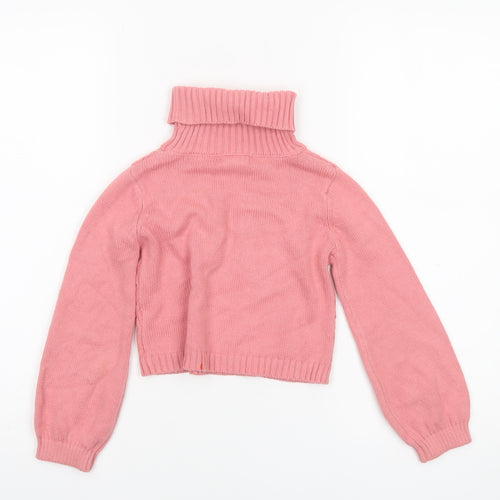 Tahari Girls Pink Roll Neck Cable Knit Pullover Jumper 5-6 Years Cotton Blend