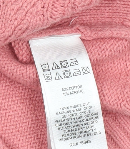 Tahari Girls Pink Roll Neck Cable Knit Pullover Jumper 5-6 Years Cotton Blend