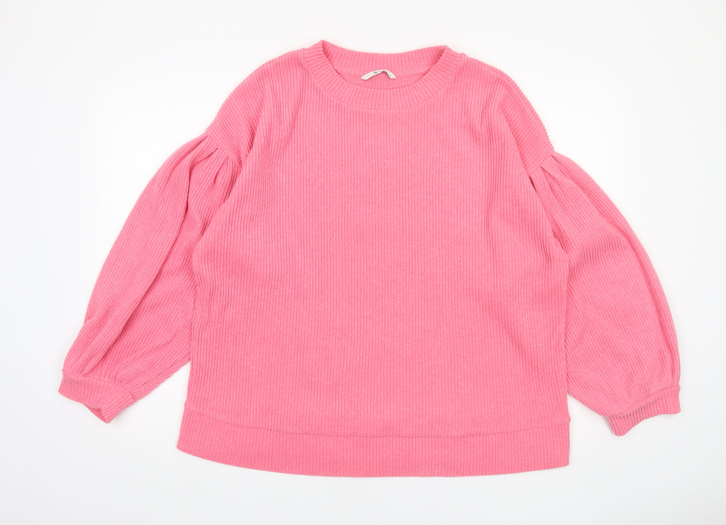 Tu Women’s Pink Pullover Sweatshirt Size 20 Ribbed Balloon Sleeve Top