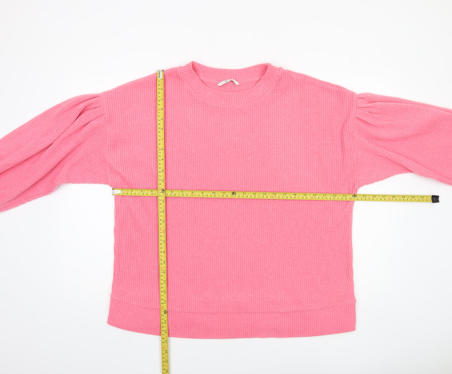 Tu Women’s Pink Pullover Sweatshirt Size 20 Ribbed Balloon Sleeve Top