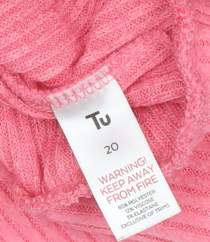 Tu Women’s Pink Pullover Sweatshirt Size 20 Ribbed Balloon Sleeve Top