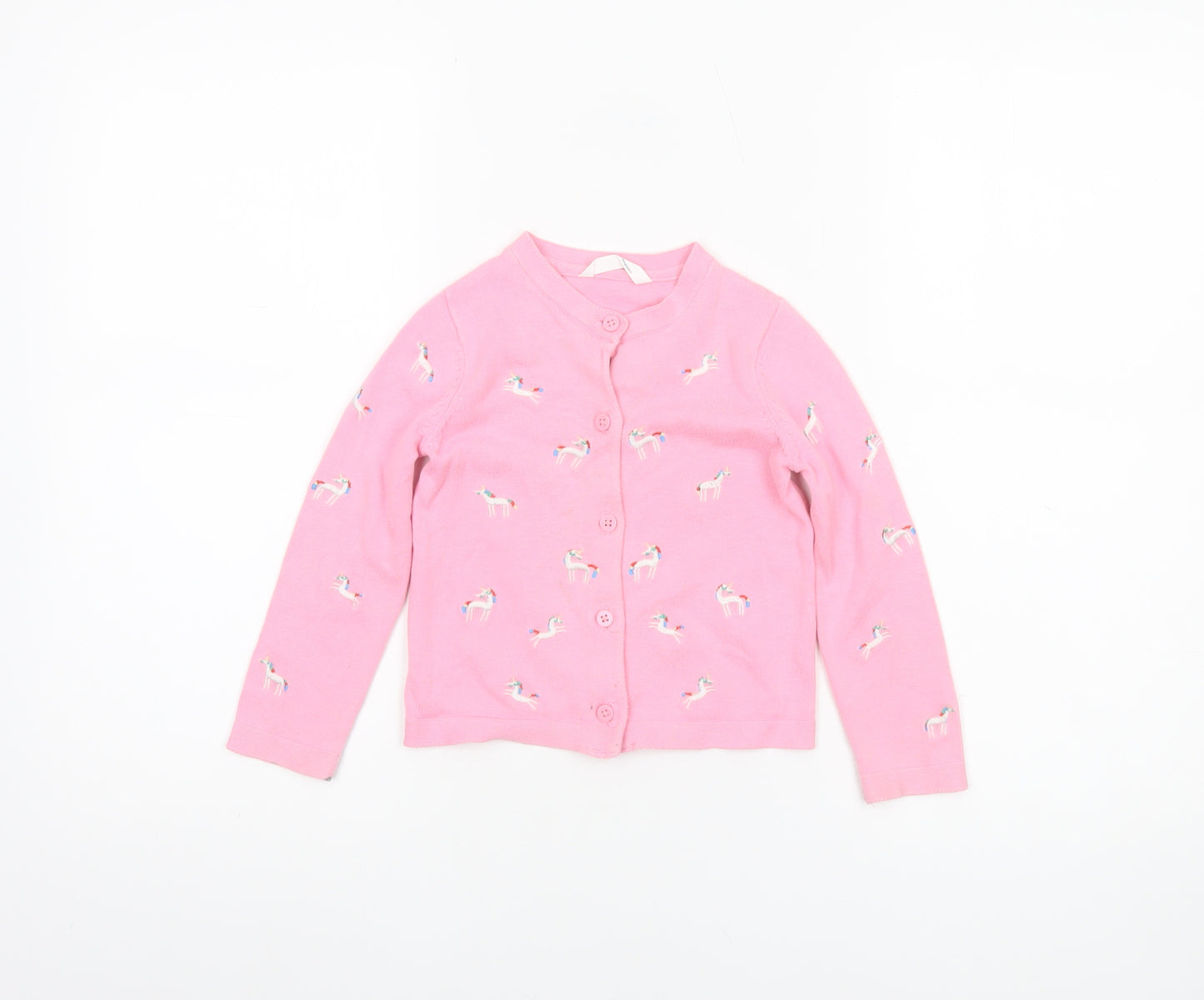 Marks and Spencer Girls Pink Unicorn Embroidered Cotton Cardigan 3-4 Years