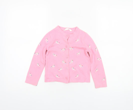 Marks and Spencer Girls Pink Unicorn Embroidered Cotton Cardigan 3-4 Years