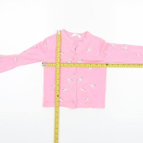 Marks and Spencer Girls Pink Unicorn Embroidered Cotton Cardigan 3-4 Years